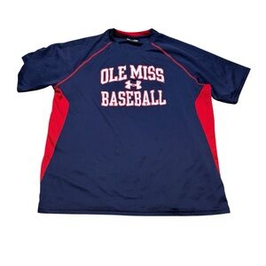 🔥 Under Armour Ole Miss Baseball Shirt XL Blue Red HeatGear 👕‎ Athletic Top 🔥